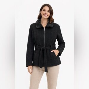 Braetan Dark Gray Belted Full Zip Wool Coat